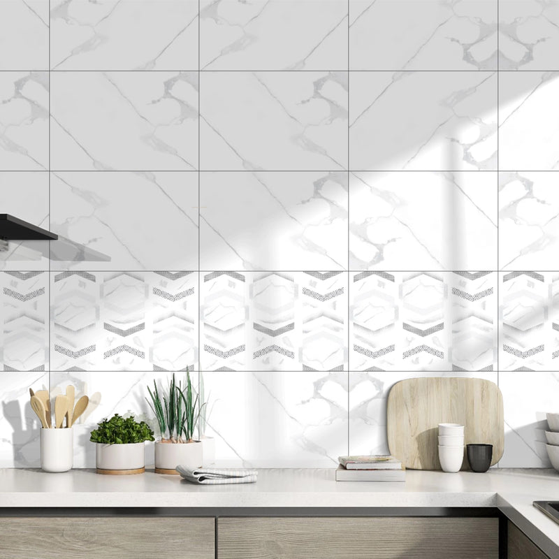 1069 White Carrara Glossy Finish Ceramic 30x45cm Kitchen Wall Tiles