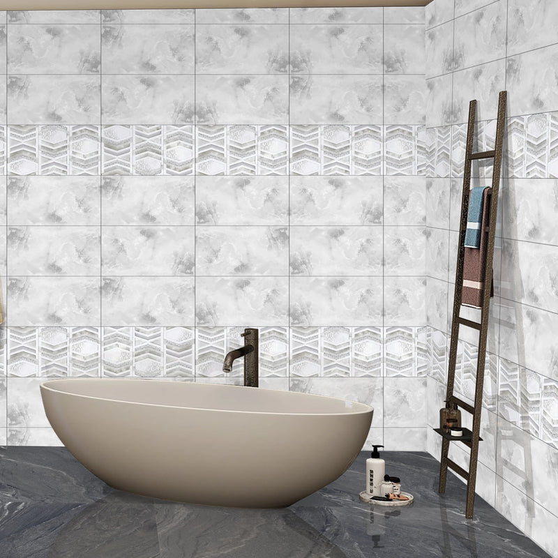 1240 Light Grey Cloud Effect Glossy Ceramic 30x45cm Bathroom Wall Tile