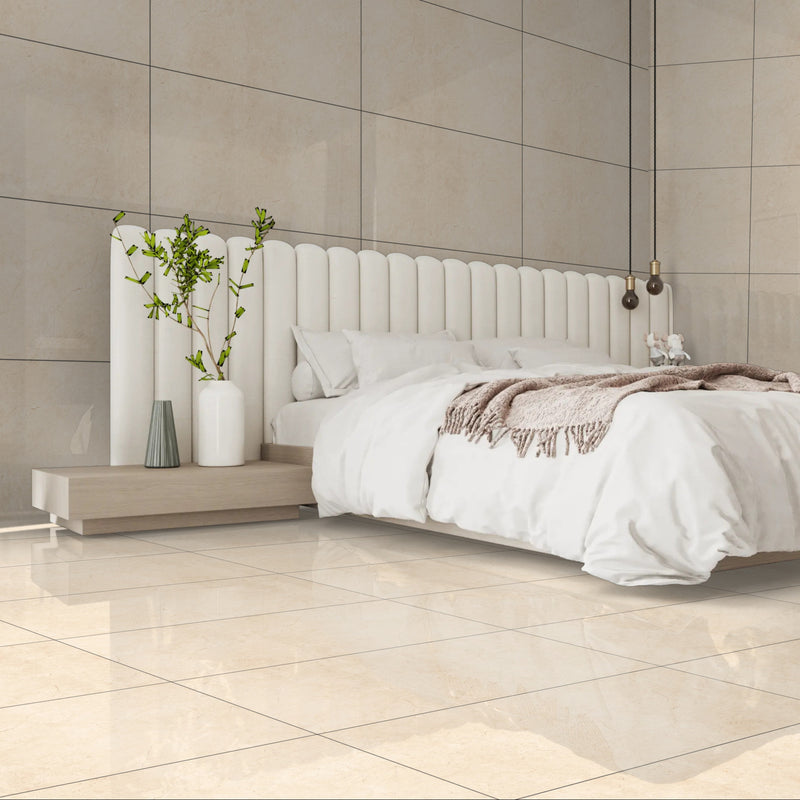 Crema Marfil Beige Glossy Finish 60x120cm Porcelain Wall Floor Tiles