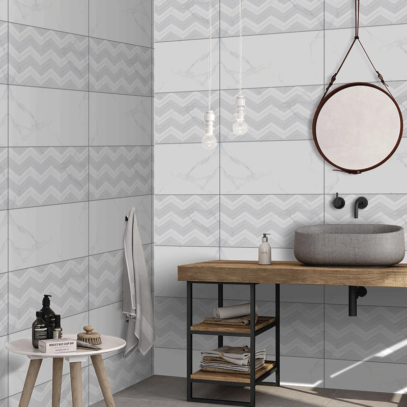587 White With Grey Carrara Glossy Ceramic 30x60cm Bathroom Wall Tiles