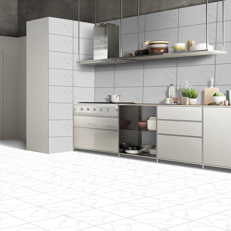 587 White With Grey Carrara Matt Ceramic 30x30cm Kitchen Floor Tiles