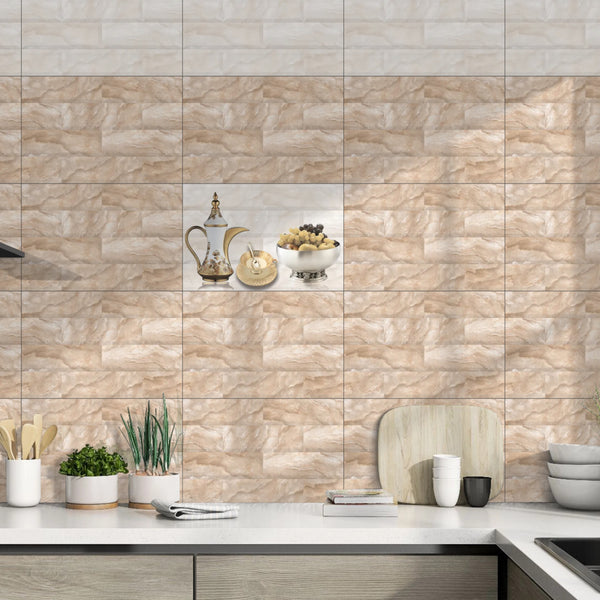 819 Beige With Gold Glossy Finish Ceramic 30x45cm Kitchen Wall Tiles
