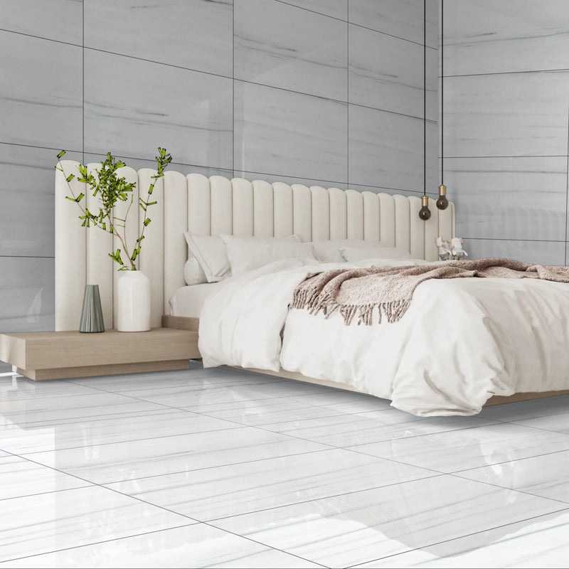 Caraara Vintage White Glossy 60x120cm Porcelain Wall and Floor Tiles