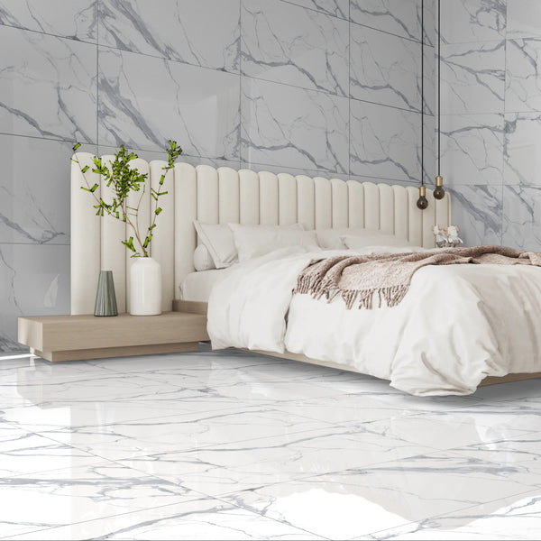 Veiny Calcatta Glossy Finish Porcelain 60x120cm Wall And Floor Tiles