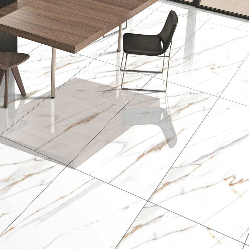Canna White Glossy Finish 60x120cm Porcelain Wall and Floor Tiles