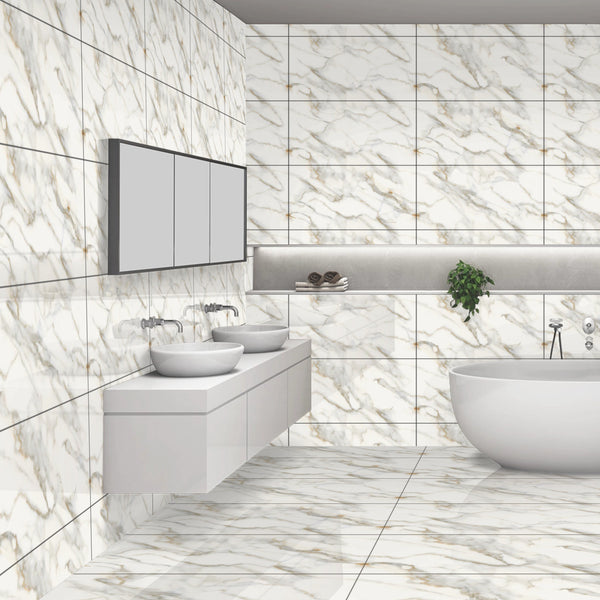 Cresola Staturio White Glossy Porcelain 60x120cm Wall and Floor Tiles