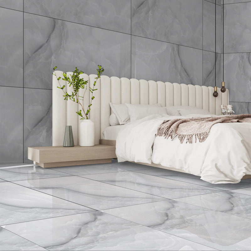 Lumix Silver Glossy Finish 60x120cm Porcelain Wall and Floor Tiles